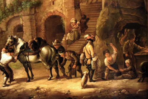 Restauration - Charles X - Horsemen Resting in the Village  Flemish Master, Mid-19th century